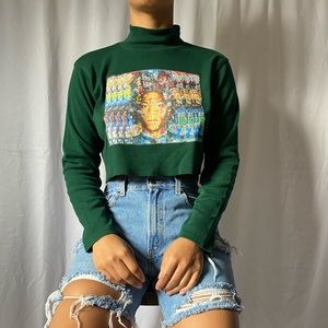 Basquait Dark Green Crop Turtle Neck Medium